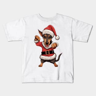 Cartoon Christmas Doberman Pinscher Dog Dancing Kids T-Shirt